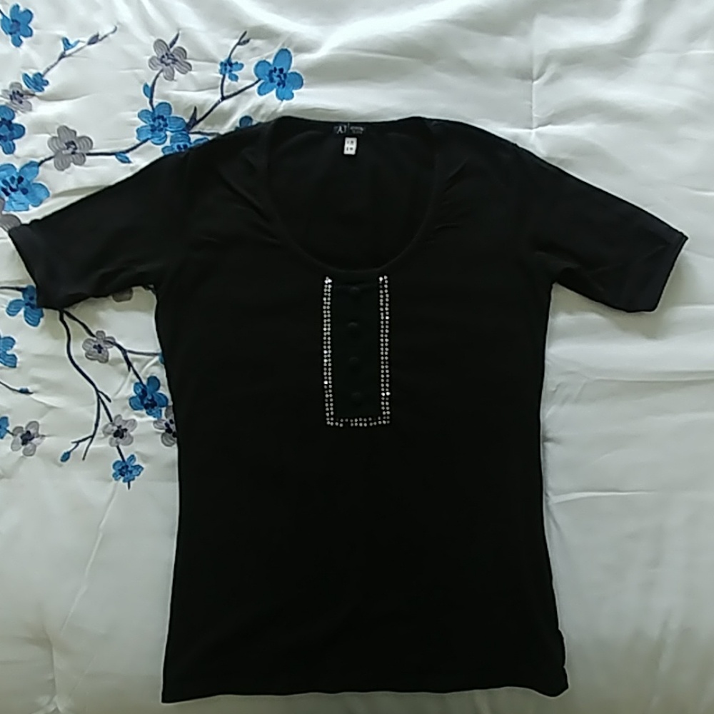 Armani Jeans Shirt w/silk embellishments.